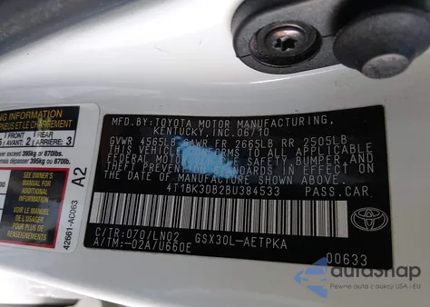 2011 Toyota Avalon Limited from USA, damaged, VIN 4T1BK3DB2BU384533